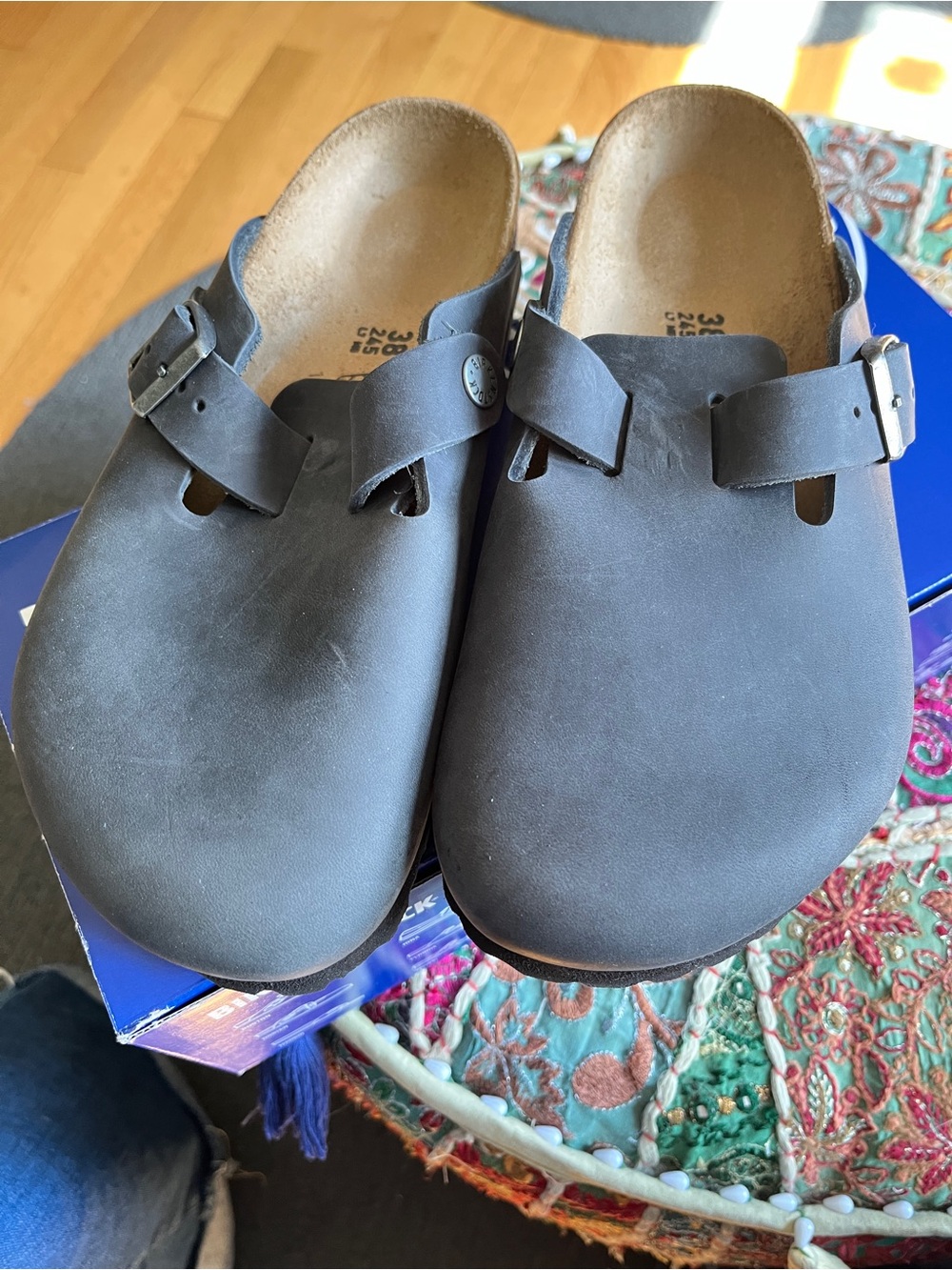 Birkenstock oiled leather black boston clog size 38 reg New with box